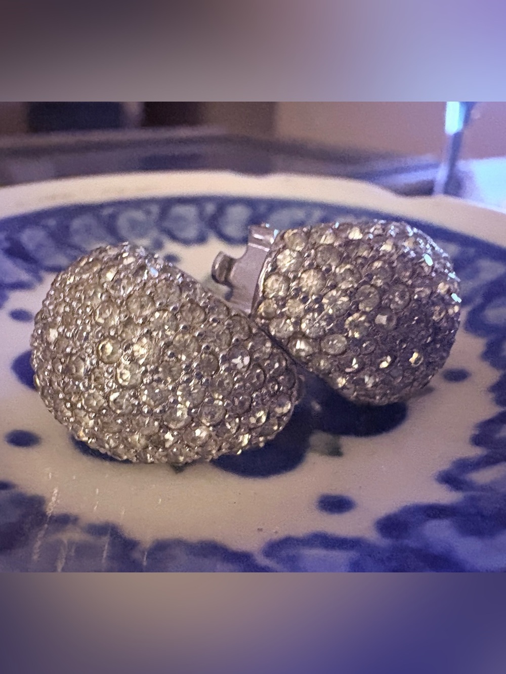 Vintage Jomaz RARE Pave Clip Earrings Half Dome Crystals Silver